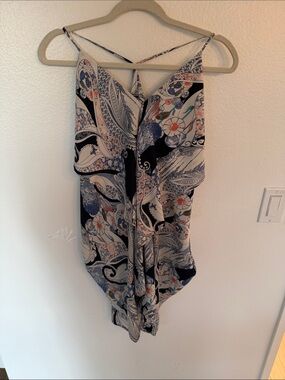 Paisley Print Spaghetti Strap Mini Dress - Navy & Cream